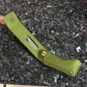 💄🪞Clip-It Chapstick mirror holder! faux-leather! Silver hook Velcro closure!